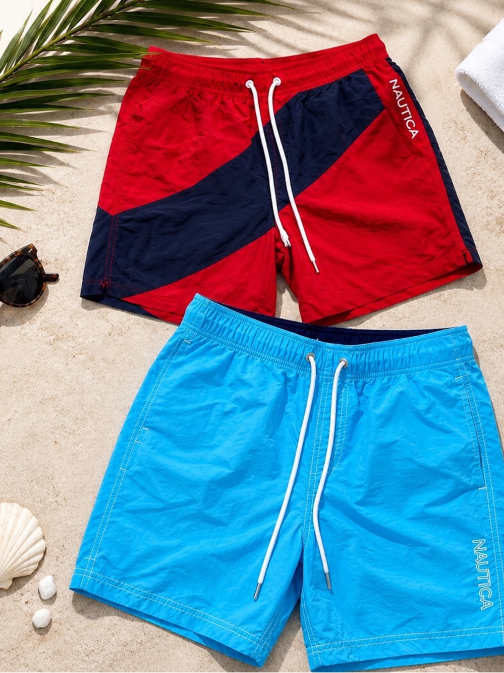 Nautica Men’s Red & Bright Blue Two-Pair Athletic Shorts XS